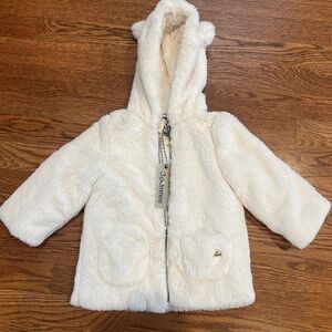 Baby White Shimmery Faux Fur Hooded Jacket